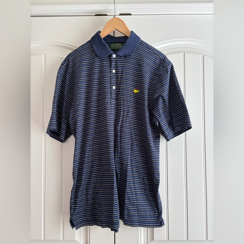 Masters Augusta National Amen Corner Golf‎ Polo Men's Size L Blue Striped Cotton